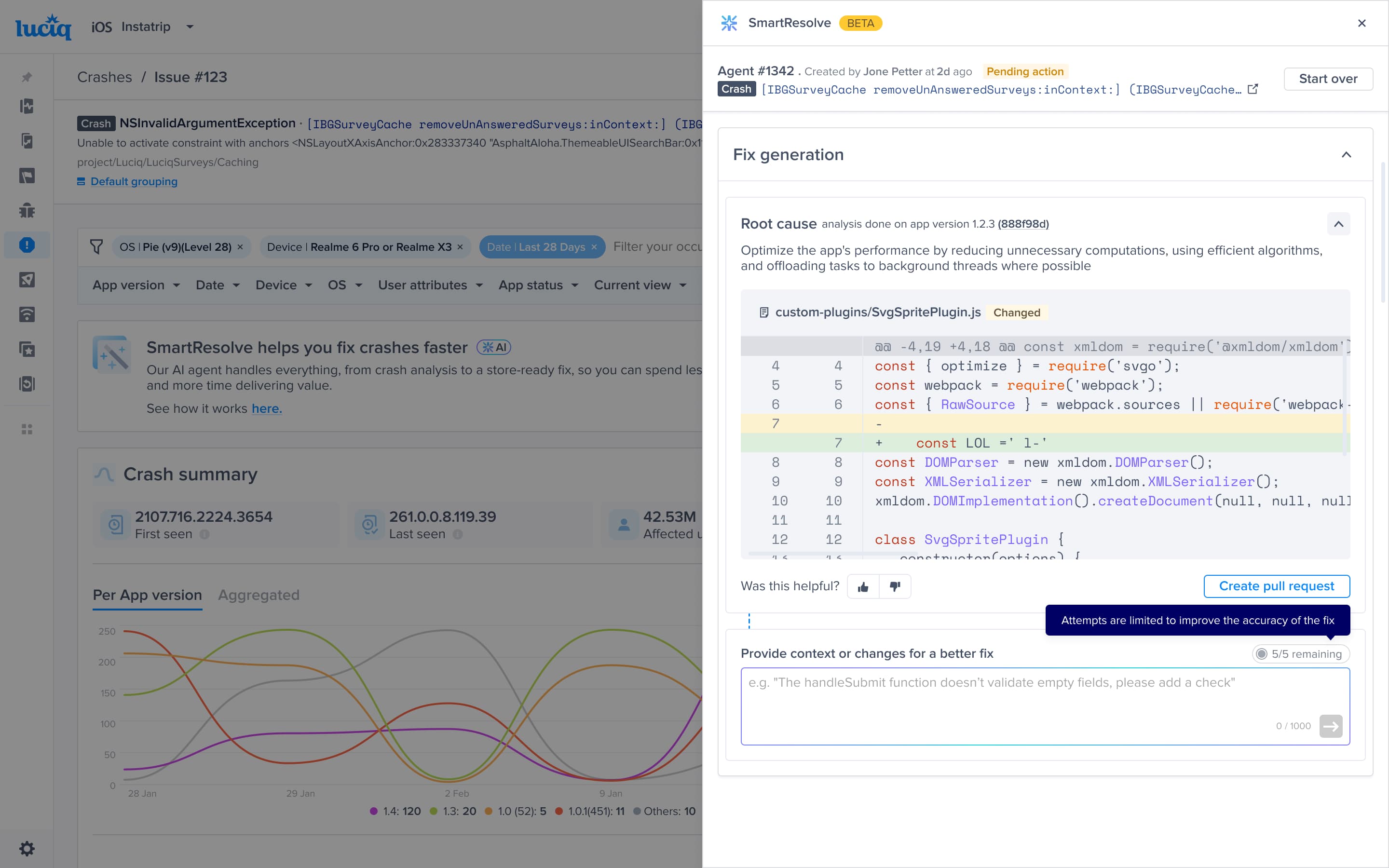 Context input, regenerate, thumbs up/down