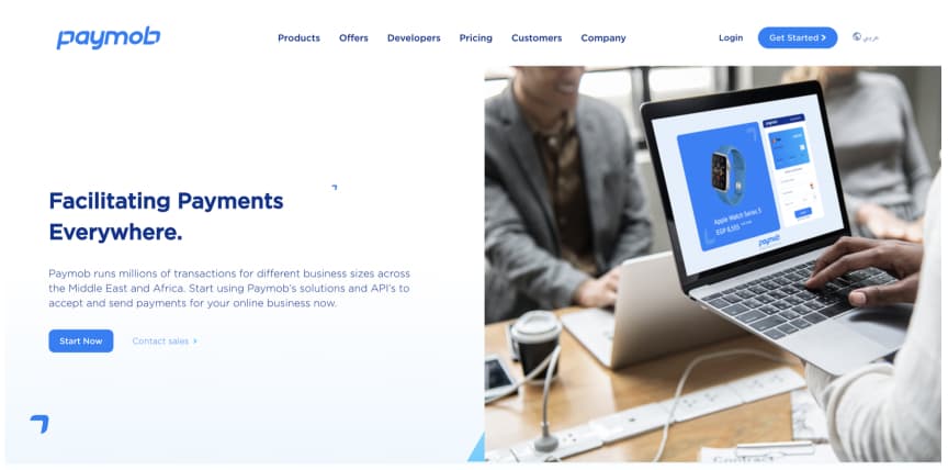 MENA fintech · payments-everywhere hero, dual CTA.