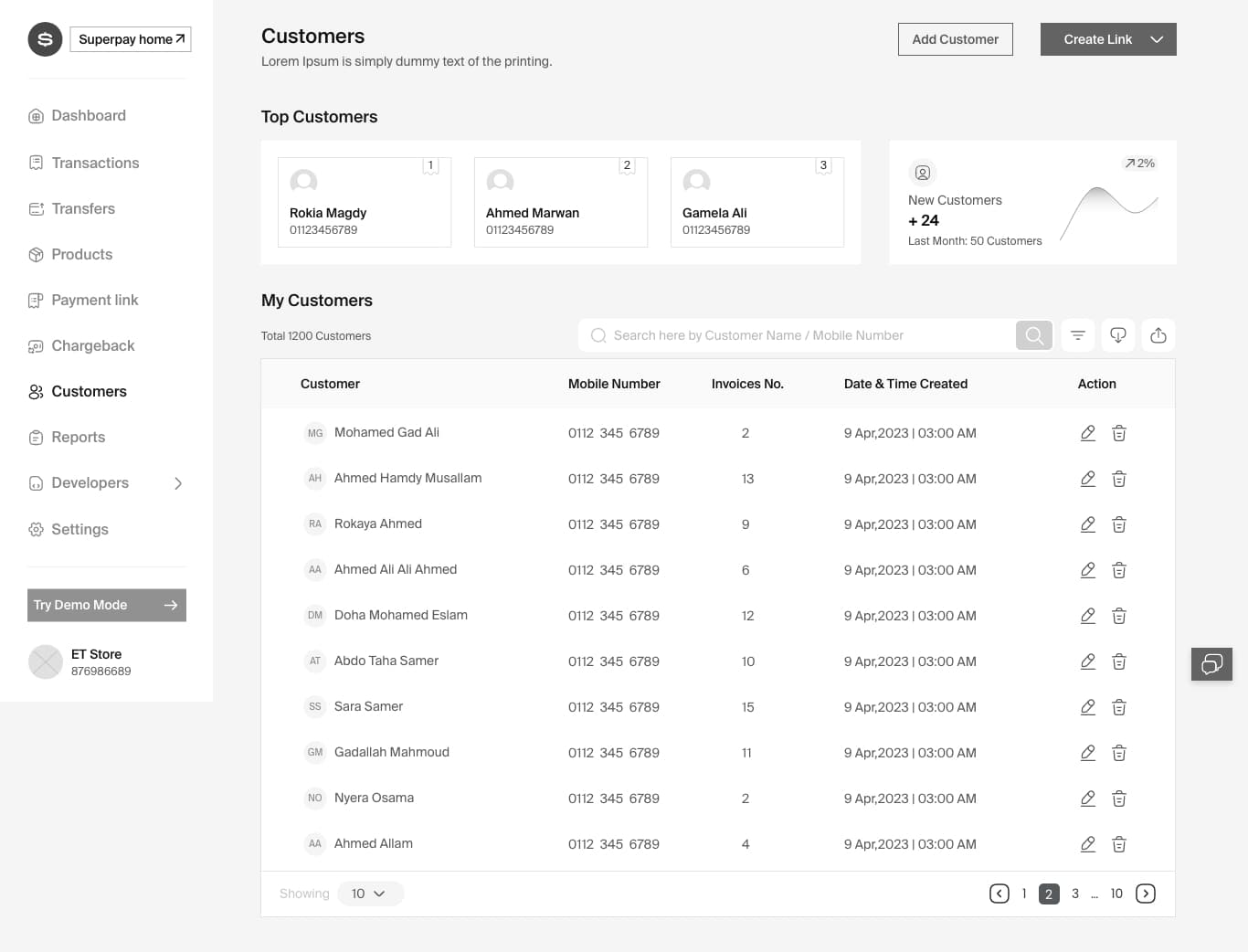 Transactions wireframe